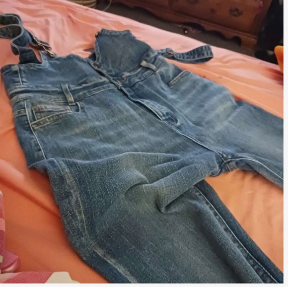 Medium Vintage Wash High waisted Skinny Jean Denim overalls - Picture 6 of 7